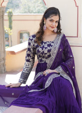 Delicate Looking Partywear Long Gown in Purple Colour